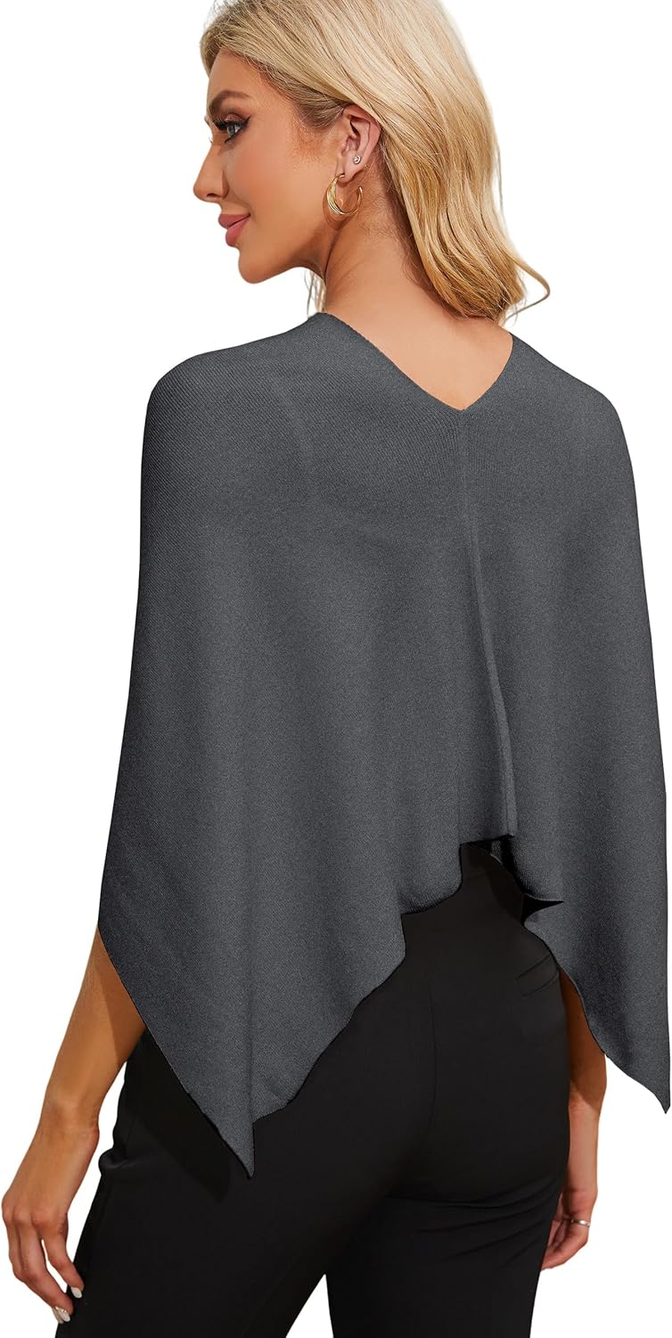 Puli Women Capri Poncho Sweater Slimming Fit Cropped Versatile Shawl Soft Knit Wraps Cowl Neck Short Tops - Image 2